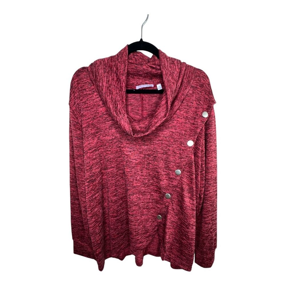 Notations Woman Red Marl Cowl Neck Button Detail Tunic Top 2X